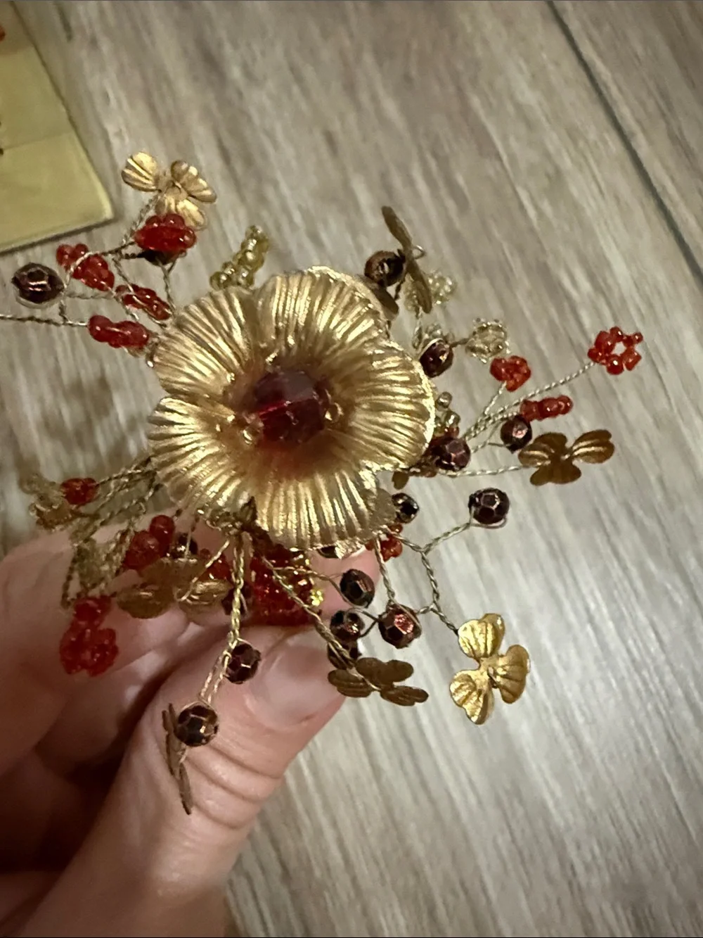 Pier 1 Gold and Red Beaded Metal Floral Napkin Rings - Set of 8  (3 total sets)